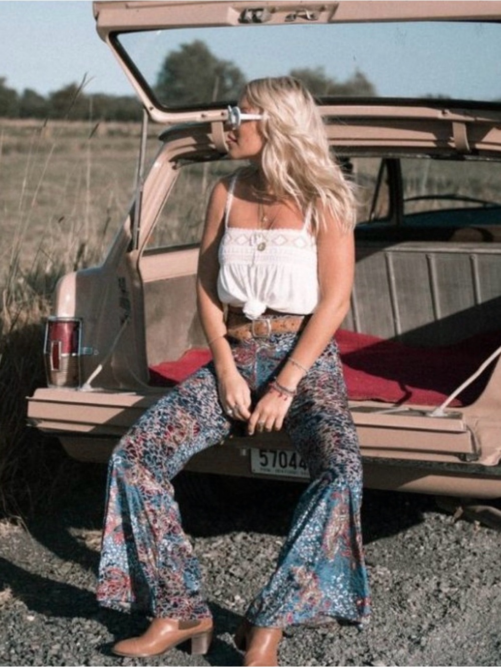 RARE Spell & The Gypsy Ziggy Crushed Velvet Bell Bottom Pants sz M